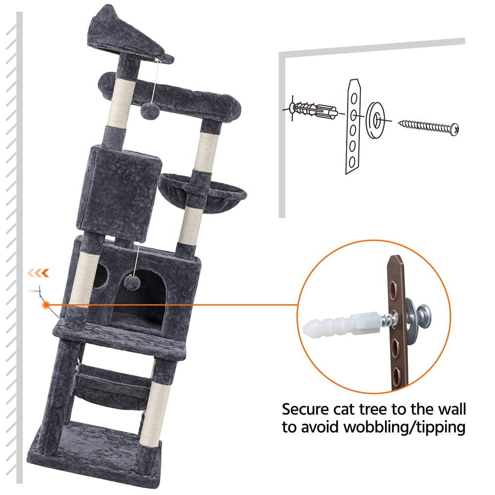 Alden Design 64.5"H Multi-level Cat Tree Tower with Condos and Perches, Dark Gray