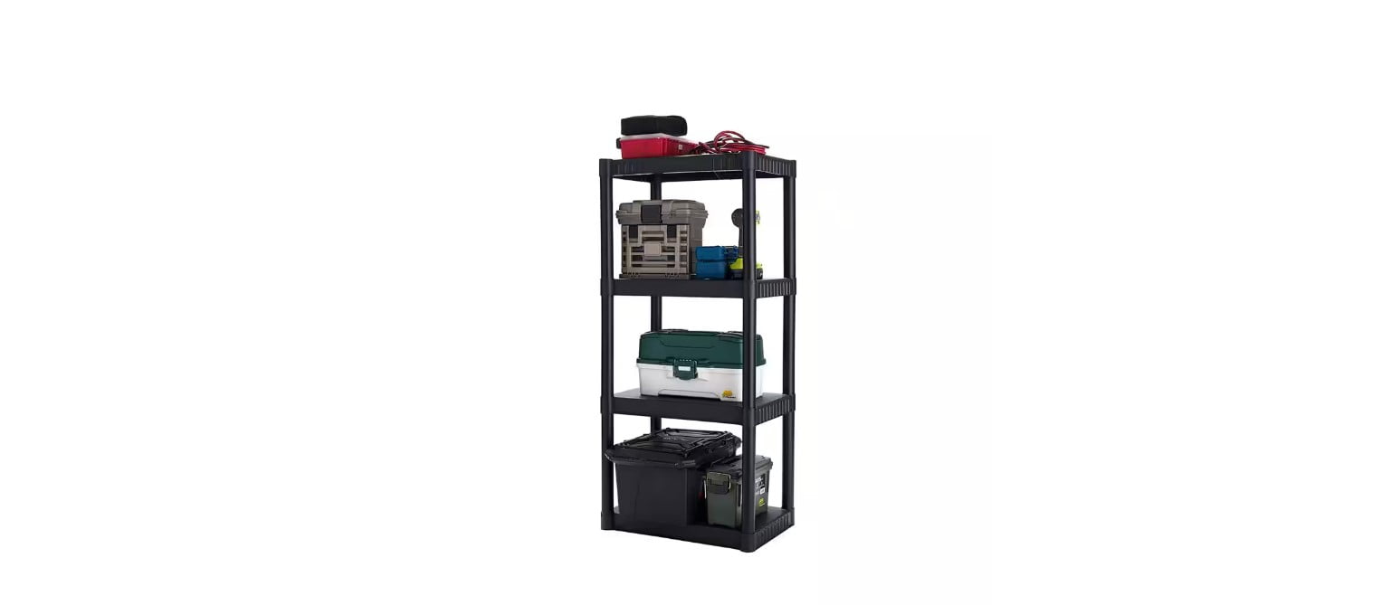 Plano Freestanding Plastic Shelving, Open Style, 14 in D, 22 in W, 48 in H, 4 Shelves, Black