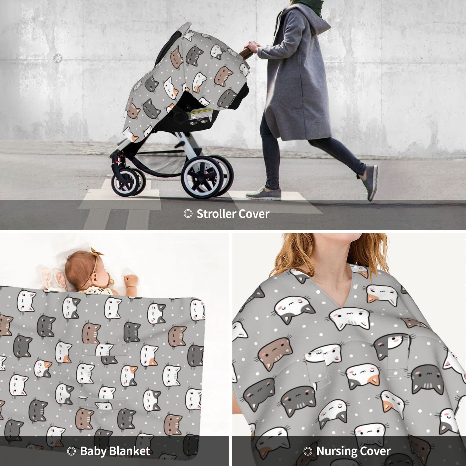 Car Seat Cover Baby - Elegant Cartoon Cute Cat Face Breathable Infant Car Seat Cover for Baby Carseat, Lightweight Comfort Baby Essentials Must Haves Newborn Stuff for Girl Boy