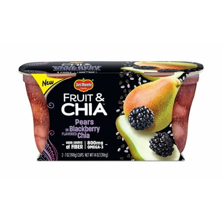 (4 Cups) Del Monte Fruit & Chia Pears in Blackberry Flavored Chia, 7 oz