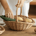 thumbnail image 2 of Wicker Basket with Handle, Wicker Shopping Basket, Gift Hamper Basket, Picnic Baskets, Kitchen Stora wood color wicker, 2 of 4