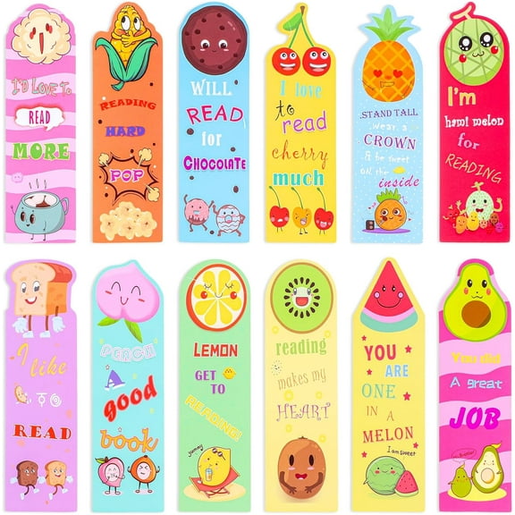 12 Styles Bookmarks, 12Pcs Scratch and Sniff Bookmark Fruit Theme Fun Book Marks Classroom Bookmarks Cute Bookmark for Teens Food Lovers,