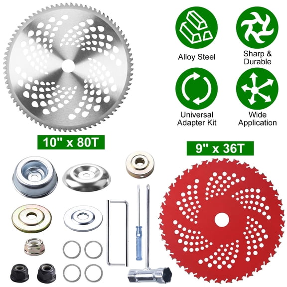 Teqhome 10" x 80T & 9" x 36T Carbide Tip Brush Cutter Blades  Blades Universal Weed Trimmer Blades for Brush Cutter Trimmer