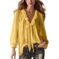 thumbnail image 2 of WHEANG Womens Tops V Neck Blouses for Women Dressy Casual Pleated Front Sleeved Shirt With Collar Exuding Flying Sleeve Womens Tops Womens Tops Hot Summer&nbsp;Sale Yellow M Summer Sales Under $6, 2 of 4