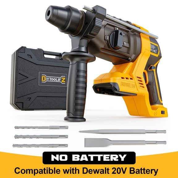 Cordless Rotary Hammer Drill Compatible with DeWalt 20V Battery, SDS Plus 1 Inch 3.2 Joules, 6-Speed Adjustable Brushless Hammer Drill with 4 Drills for Concrete/Masonry,(No Battery)