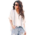 thumbnail image 1 of Women's V Neck Stripes Roll up Sleeve Button Down Shirt, 1 of 6