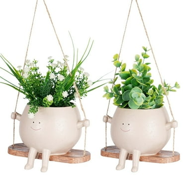 2 Pcs Swing Face Planter Pot Swing Flowers Pot Cute Hanging Swing Planter Resin Swing Plant Pot,Resin Hanging Head Succulent Pots for Home Garden Decor