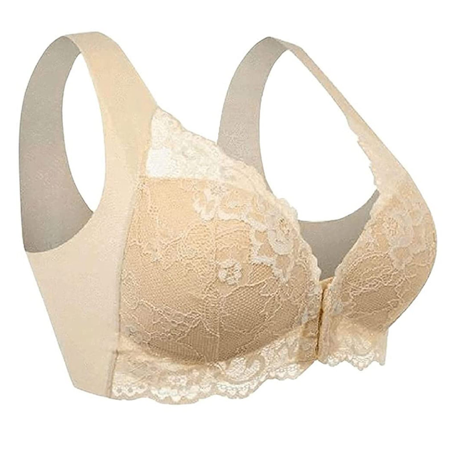 Womens Plus Size Compression Push Up Light Lift Front Close Wireless Bra  Padded Bras for Women Push Up Beige L 