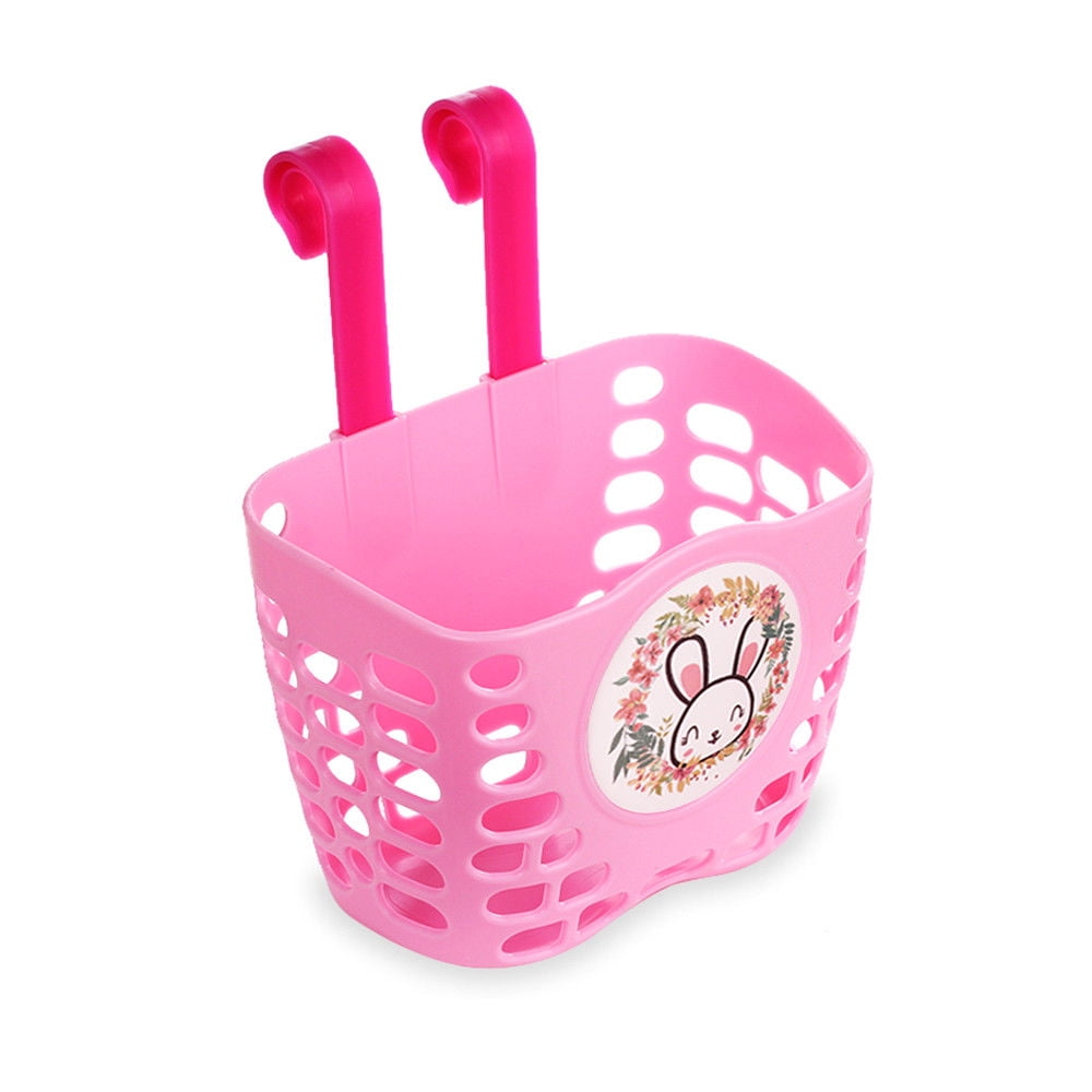 Bike Basket for Kid Girls MINI FACTORY Cute Cartoon Pink Rabbit Pattern Bicycle Handlebar Basket for Girls