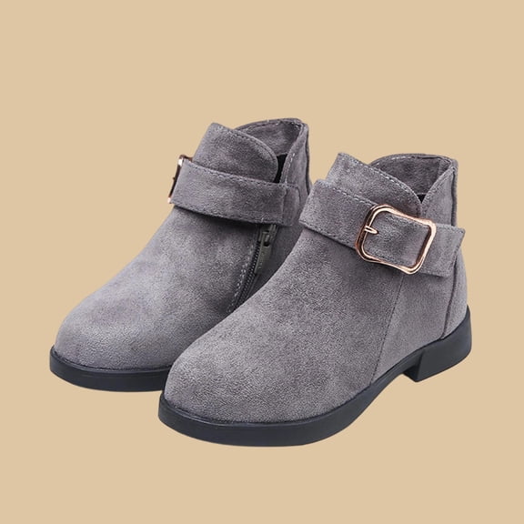 Girls Winter Ankle Boots, Solid Color Warm Lined Soft Sole Fashion Versatile Outdoor Daily Casual Footwear Gray 11