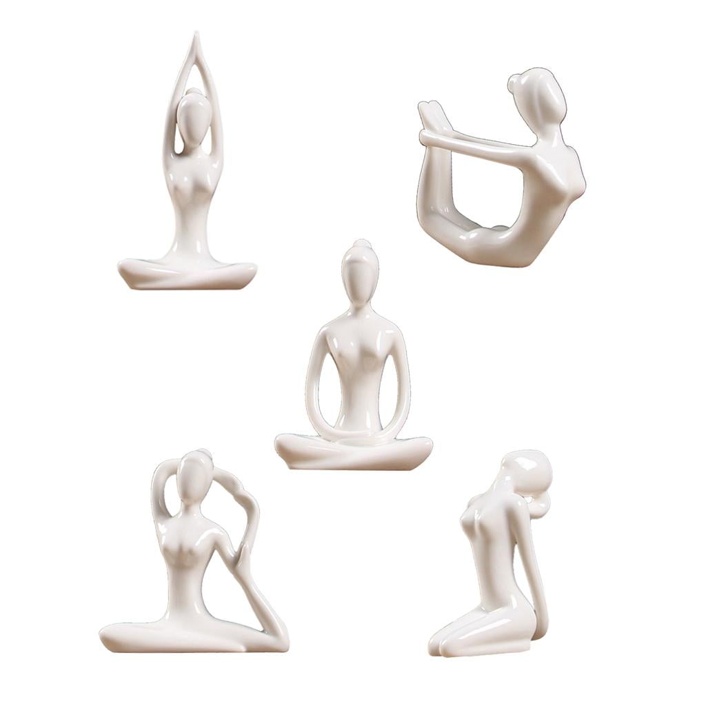 Ceramic Yoga Figure Ornament Statue Sculpture for Zen Garden Home Desk Decor 