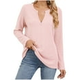 thumbnail image 2 of Women Long Sleeve Waffle Knit Shirts 2026 Spring Casual V Neck Loose Henley Tops Basic Tees Spring Clothes Pink M, 2 of 5