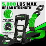 Rhino USA Heavy Duty 1.6 x 8 Ratchet Strap with Safety S Hooks - 5,208lb Break Strength, Green 2pc