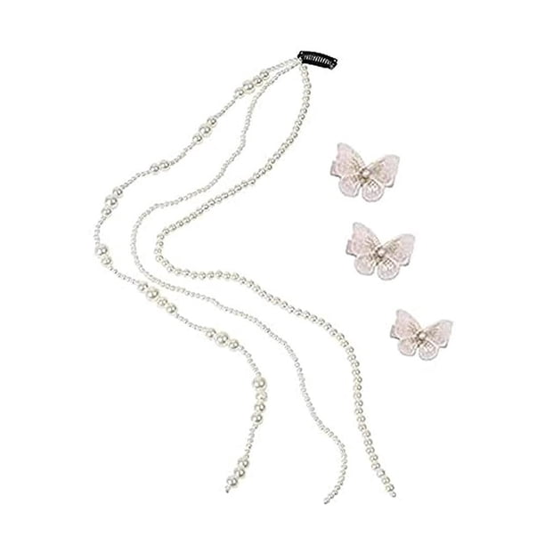 Cadena De Pelo De Perlas Artificiales De Mariposa, Pasador De Pelo Con Borlas, Cadena De Cola De Caballo Con Cuentas, Cadena Para La Cabeza, Accesorio Para El Cabello Para Mujeres Y Niñas Cateissary CE008580-04