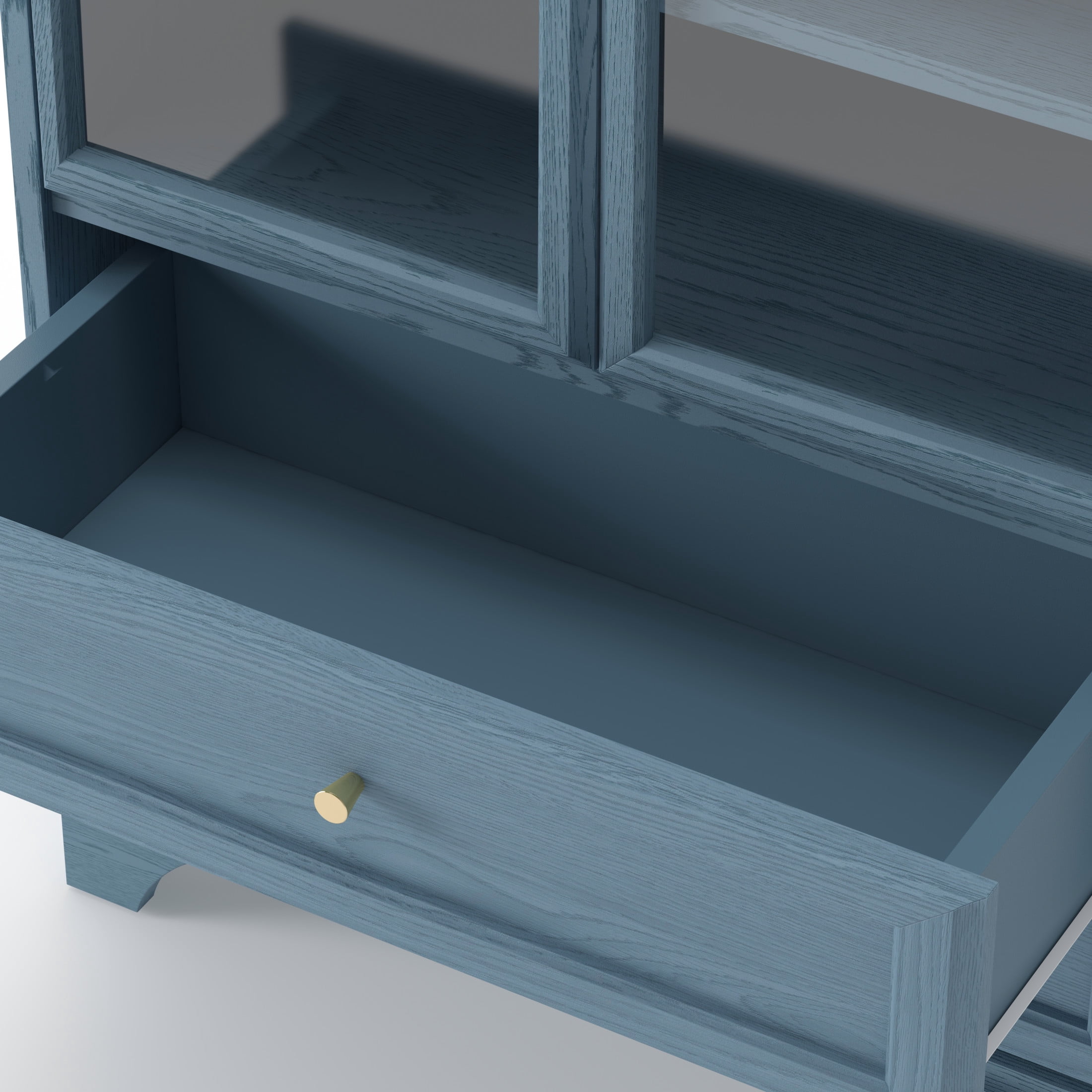 GDF Studio 52.17-Inch Display Cabinet with Glass Doors, 2 Drawers & Adjustable Shelves, Blue