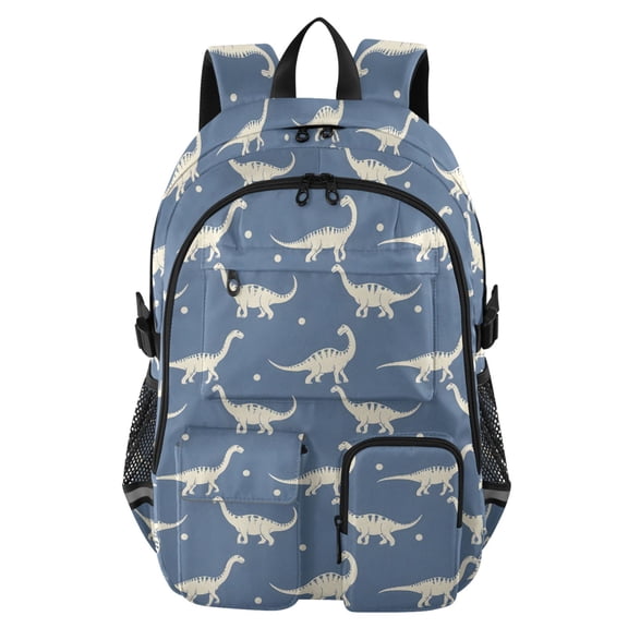 DIXRUYEE Dinosaur Silhouettes on Blue Pattern Pattern Backpack for School 14”Laptop Compatible with Reflective Safety Strips