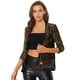 thumbnail image 1 of Disfraz de Halloween Chaqueta elegante con lentejuelas para mujer, cárdigan informal de terciopelo con manga 3/4 y frente abierto sin cuello Negro oro XL, 1 of 6