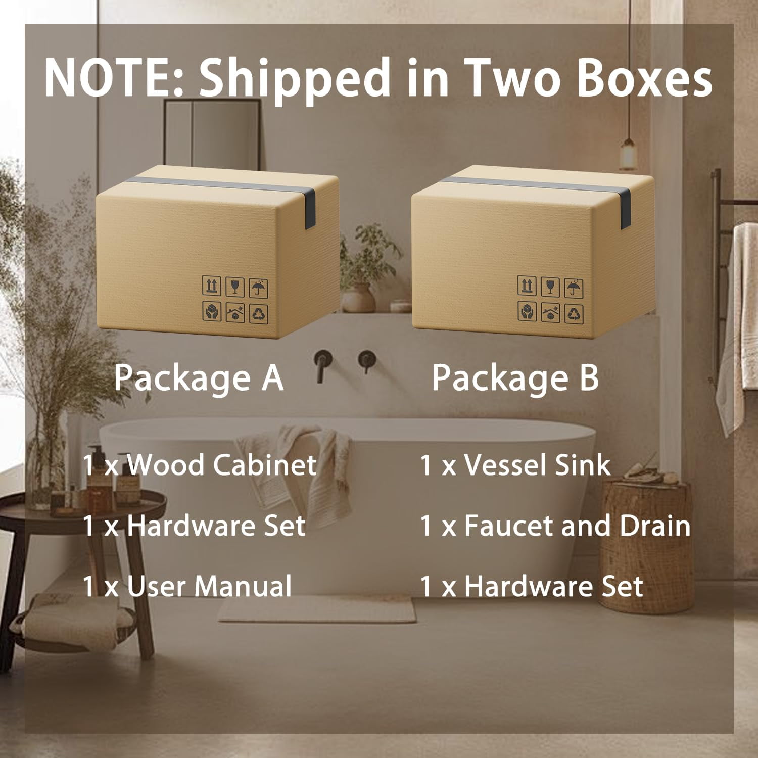 Erinnyees 24" Bathroom Vanity with Sink Combo Set, Rustic Bathroom Cabinet with 2 Doors, Standing Pedestal Cabinet with Gold Boat Vessel Sink