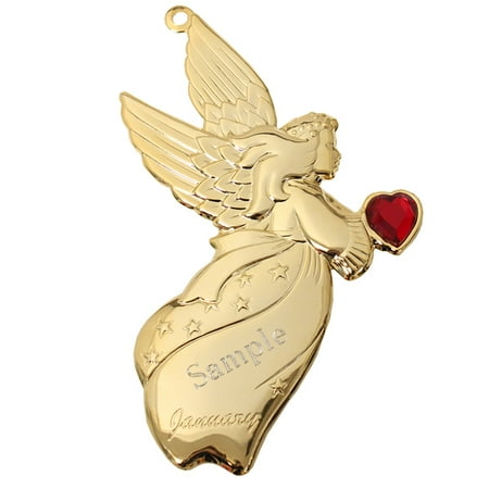Personalised Engraved Square - Personalized Goldtone Dapped Angel Ornament with Engraving - January
