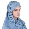 thumbnail image 2 of HNMKIU Women Ruffle Chemo Turban Wrap Cap Scarf Hat Shawl Headwear ,Sky Blue, 2 of 4