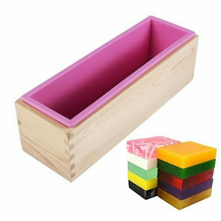 Mold Off Wood Rectangular Soap Silicone Loaf Mold With Wood Box DIY Tool For Soap Baking Making Supplies ()
