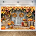 thumbnail image 3 of 10X8ft Fall Barn Wood Door Photography Backdrop Autumn Western Forest Rustic Pumpkin Harvest Hay Natural Scenery Maple Leaves Farm Harvest Banner Decoration Studio Props Party Backdrop Birthday, 3 of 5