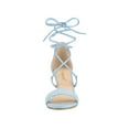 thumbnail image 6 of BLISSFUL STEP Women's Kitten Heel Lace Up Open Toe Sandals Sky Blue (Size 9.5), 6 of 7
