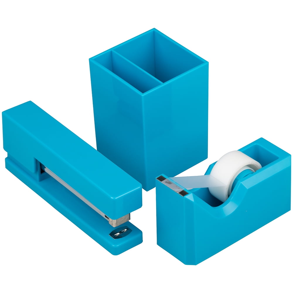 JAM Desk Trio Pack, Blue, Stapler, Tape Dispenser & Pen Holder, 3 Per