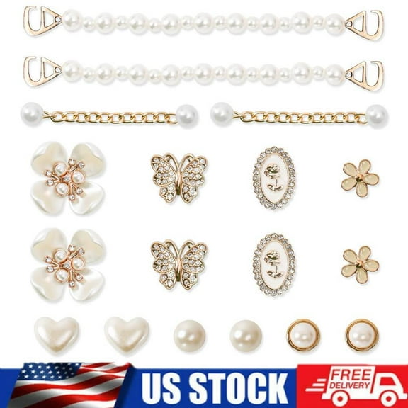 18Pcs Bling Shoe Charms Rhinestone Butterfly Flower Jewelry Shoes Accessories