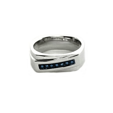 Men's Blue Diamond Accent Seven-Stone Sterling Silver Ring