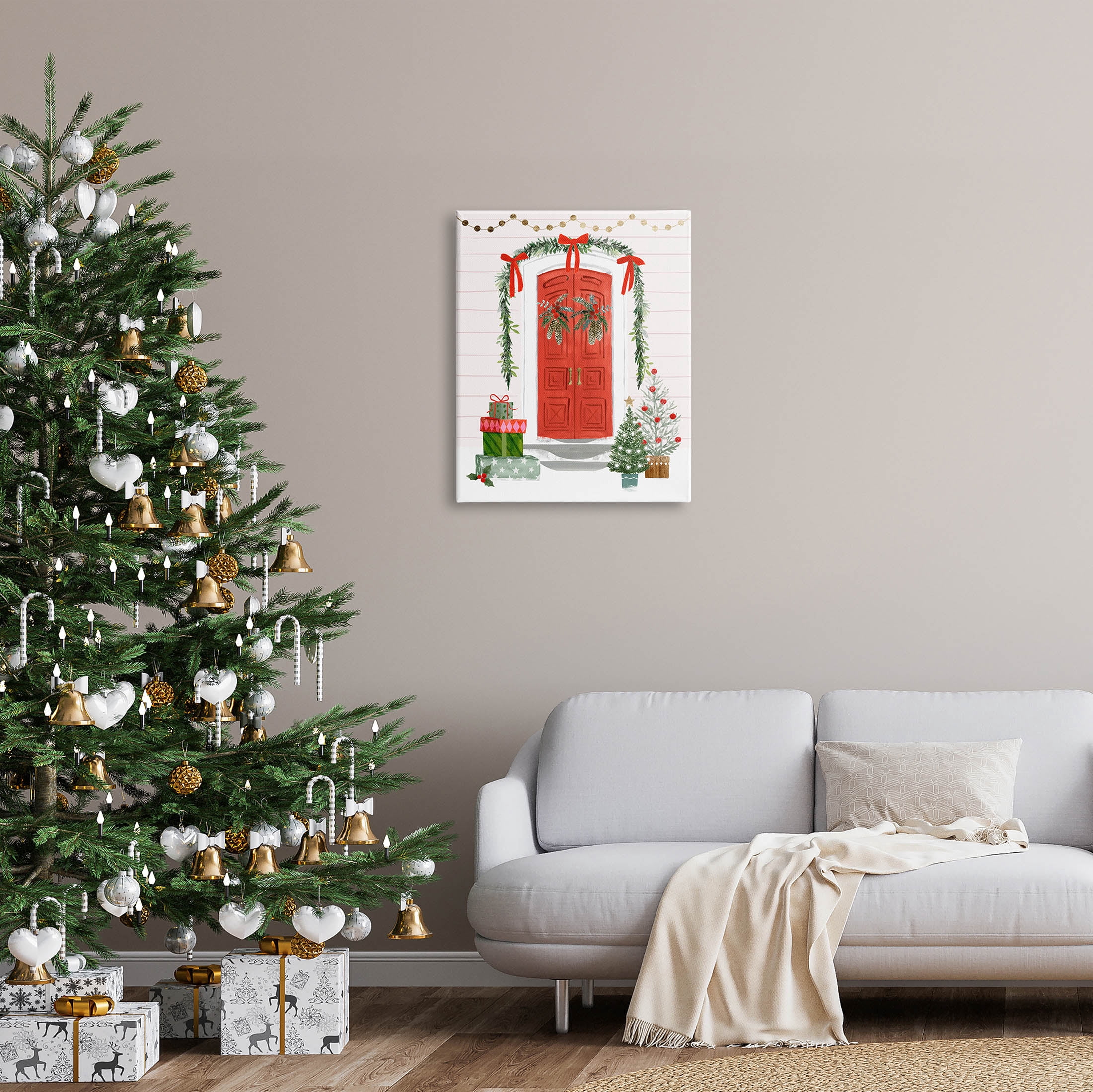 Stupell Industries Red Jolly Christmas Doorway Graphic Art Gallery Wrapped Canvas Print Wall Art, Design by Victoria Barnes