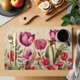thumbnail image 2 of Red and Placemats Set of 2, Pink Tulip Watercolor Floral Retro Linen Non-Slip Place Mats Washable Table Mats for Kitchen Dining Table Decorations Indoor/Outdoor, 2 of 9