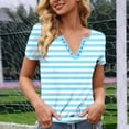 thumbnail image 6 of T Shirt for Women V Neck Henley Short Sleeve Classic Horizontal Striped Print Slim Fit Soft Breathable Comfy Daily Wear Summer Tops, 6 of 6