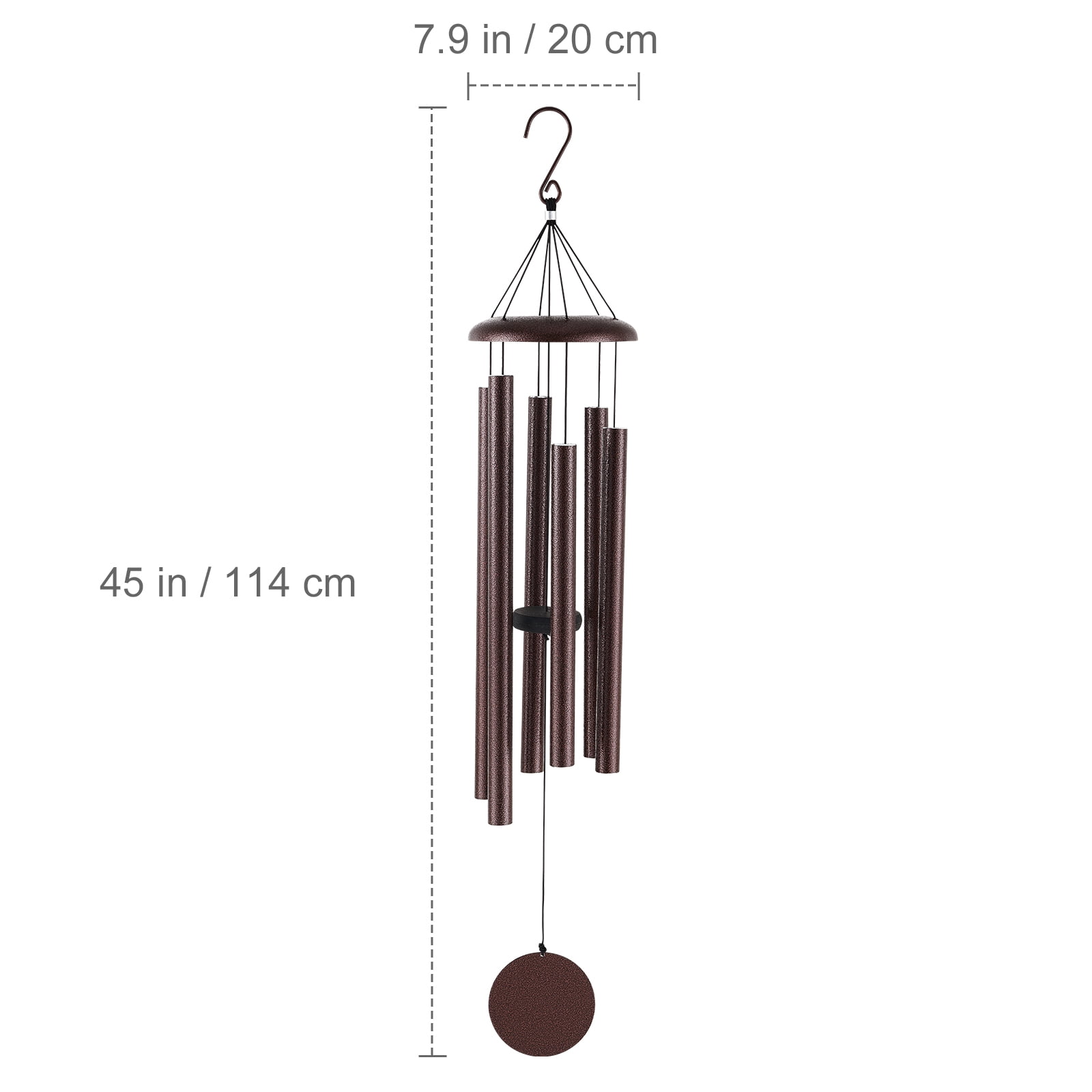KFFKFF Outdoor Wind Chimes, 45 inches, Rich Sound Wind Chimes with 6 Tubes, Distinctive Large Commemorative Wind Chimes for Anniversary,Remarkable Exterior Decoration for Your Terrace,Backyard,Bronze