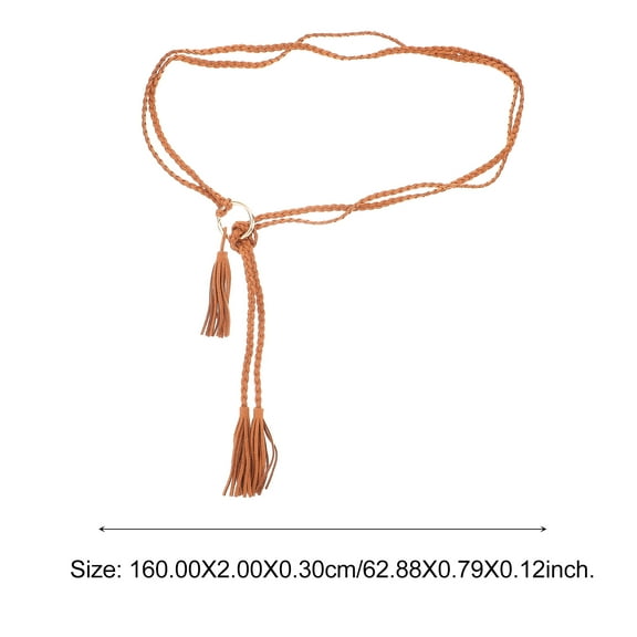 Worgeous Woven Tassel Belt for Ladies Retro Style Imagination Leather Brown Fits Pants Dress 1 Pc