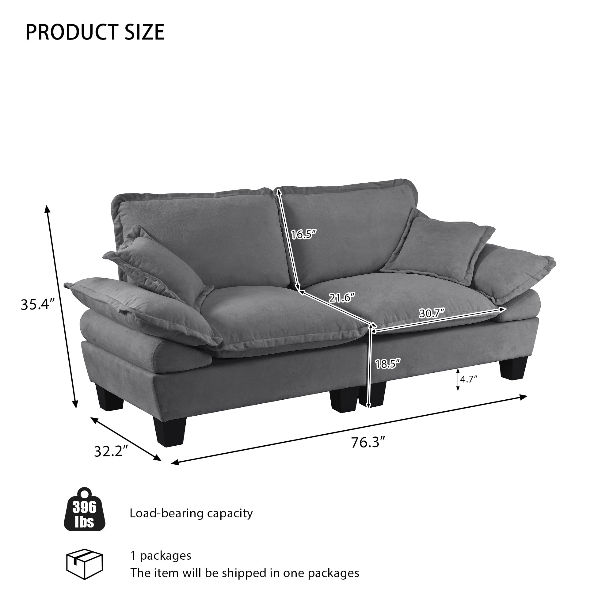 AISWORD 2 Seater Loveseat Sofa, Comfy Small Couch, Modular Sectional Love Seat with Pillows for Bedroom, Apartment, Office, Small Spaces, Grey