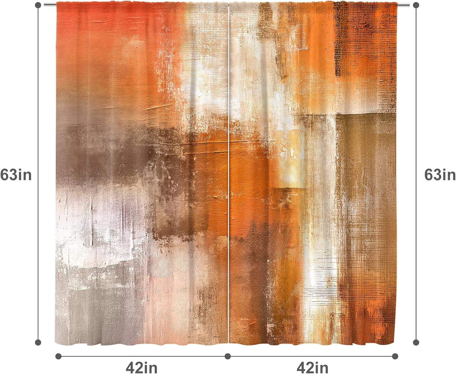 Burnt Orange Curtains 42W x 63H Inch Rod Pocket Abstract Rustic Rust Brown Art Painting Modern Vintage Retro Orange Grey Ombre Oil Print Living Room Bedroom Window Drapes Fabric 2 Panel