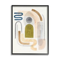 Stupell Industries Deco Shape Abstraction Neutral Blue Beige Curves Abstract Painting Black Framed Art Print Wall Art, 11 x 14