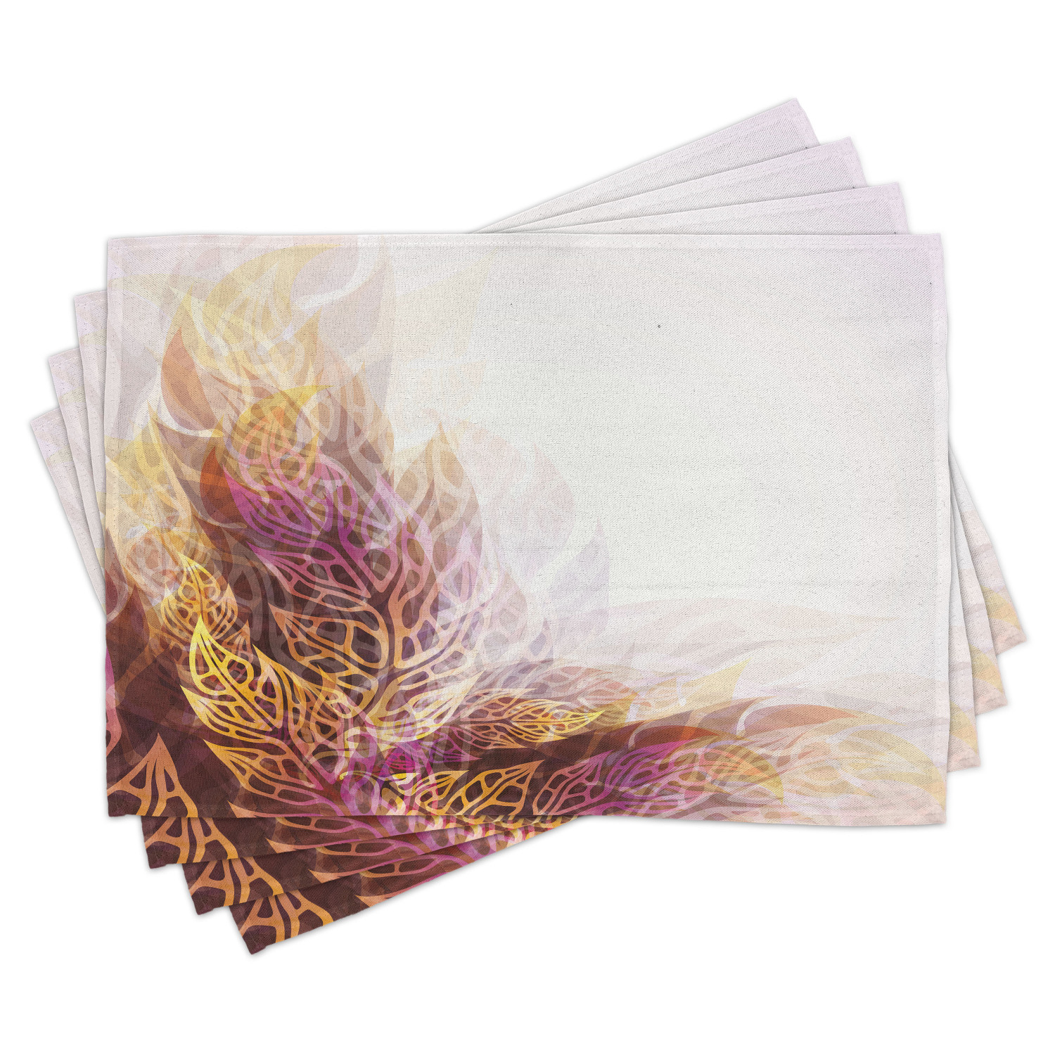 Modern Art Placemats Set of 4 Psychedelic Floral with Blurry Leaf