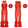 thumbnail image 3 of CHICTRY Kids Girls Retro Disco Dance Outfit Sequins Bell Bottom Jumpsuits with Scrunchie Red 10, 3 of 6