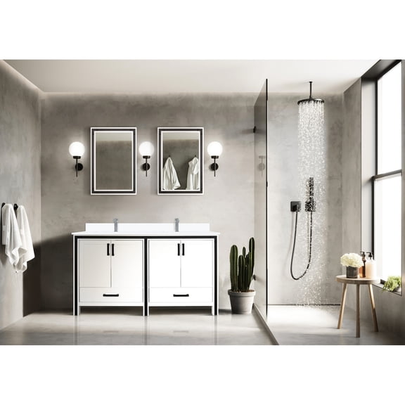 White Double Bath Vanity 60 In. W X 22 D - Quartz Top, Solid Wood Frame, Soft Close Doors & Drawers, Scratch And Stain Countertop, Abundant Storage With 2 Cabinets Pre-drilled For Faucet 60" 22"
