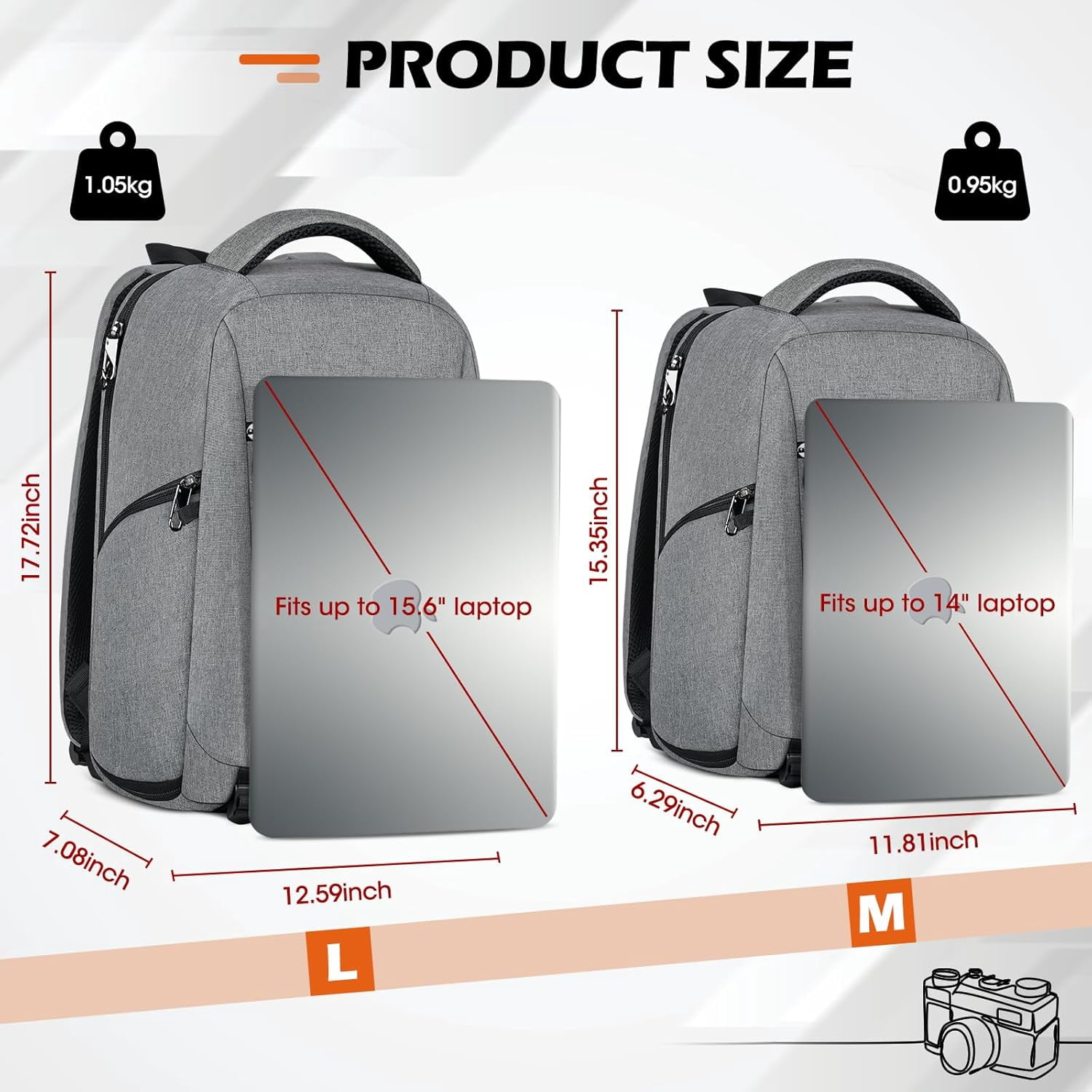 Camera Bag Backpack Professional for DSLR SLR Mirrorless Camera Waterproof Laptop Back Pack 14 Inch with Rain Cover Anti Theft Travel Case Large Capacity Photography Backpack Black