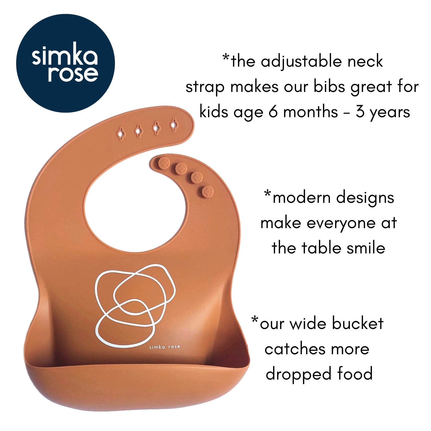 Simka Rose Silicone Baby Bibs - Waterproof Bib Set, Rust/Sand/Sage