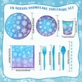 thumbnail image 2 of VETPW 130pcs Christmas Winter Snowflake Disposable Tableware Winter Wonderland Tablecloth Napkins Plates Cups Knives Forks Spoons Banner for Xmas Winter Birthday Party Decorations Serve for 16, 2 of 7