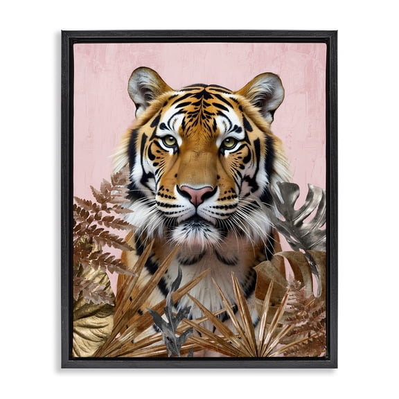 Stupell Industries Fierce Tiger on Pink Animals Painting Black Floater Framed Canvas Art Print Wall Art, 17 x 21