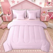 Homewish Geometric Circle Dot 7-Piece Twin Bedding Sets,Cute Polka Dots Bedding Comforter Set,Girls Pink Sheet Sets For Teens,Super Cozy Room Decor Reversible