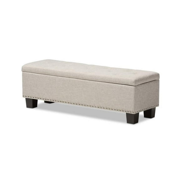 Bowery Hill Contemporary Storage Ottoman Bench in Beige Fabric