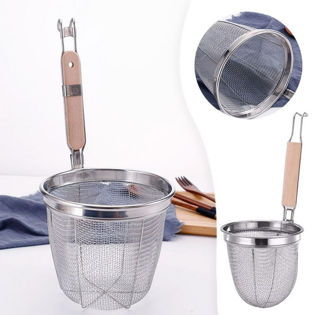 Stainless Steel Strainer With Wooden Handle Fine Mesh Food Strainer For Pasta And Ravioli Snappy Kitchen Hanging Strainer 1 1/2 Large Strainer Flat Mesh Strainer Kitchen Kitchen Gadgets under 30 Beard
