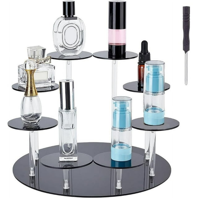 Exhibidor acrílico de 8 niveles, color negro, para figuras de acción, colección de perfumes, incluye destornillador y soportes.