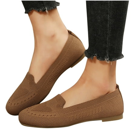 Xysaqa Go Walk Shoes for Women  House Shoes for Women Women s Mesh Knit Shoes Round Toe Slip on Walking Flats Shoes Woman Low Wedge Comfort Soft Gym Shoes Women on Clearance